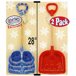 28" Heavy Duty Wooden Snow Shovels With Plastic Scoop & Handle For Kids - 2 Pack (Red & Blue Swirl)
