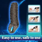 Penis Sleeve Threaded Reusable Enlarge Sleeves Thick Realistic Silicone Soft Cock Sheath Adult Sex Toys For Men Enlarger Girth Rings (Black)