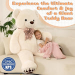 5 Ft Big Teddy Bear, 5 Feet Huge Teddy Bears Stuffed Animals For Girlfriend Wife, Cuddly Gift Life Size Bear On Valentines Birthday, 59 Inch, White