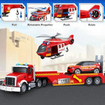Extra Large Fire Truck Toys For Boys Girls With Racing Car And Helicopter, Lights, Sounds, Semi Truck Vehicle Toy For Toddlers 3 4 5 6 7, Christmas Birthday Gift