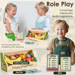 Play Food Sets For Kids Kitchen, Wooden Play Food Cutting Fruit And Vegetable Toys Kitchen Accessories Set Grocery Store Toys Gift For Toddler Kids 2 3 4+ Years Olds