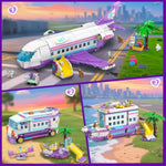 3-In-1 Friends Airplane Building Toy Set - 808Pcs Plane/Boat/Camper Van Building Toys With Cute 6 Mini Animals, Slide, Fun Accessories And Stickers, Birthday Gifts For Girls Boys Age 8-12+