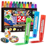 24 Pack Tempera Paint Sticks for Kids, Washable, Non-Toxic & Quick Drying