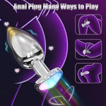 Vibrating Anal Plug Vibrator Butt Plug For Women Men Hearted Light Up Prostate Massager With Remote Control Stainless Steel Electric Sex Toys (S)