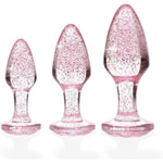 Glitter Gem Butt Plug Set, 3 Piece Acrylic Anal Trainer Kit, Small Medium Large Plugs For Beginners & Advanced, Lightweight With Sparkling Gem Base, Body Safe, Waterproof, Easy Clean, Pink