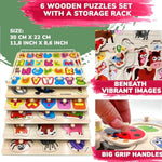 Wooden Puzzles For Toddlers 1-3 - 6Xset Toddler Puzzles Ages 2-4 With Rack - Learning Alphabet - Numbers - Animals Montessori Toy For Kids 3-5 - Wood Games Gift For Boys And Girls