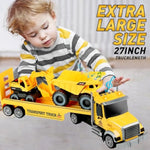 27" Large Friction Powered Construction Truck Car Toy With Excavator And Dump,Semi Truck Toys For 3 4 5 Years Old Toddlers Kids Boys & Girls Gift