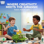 Jurassic Dinosaur Truck With Track & Lights & Sounds, Triceratops Dinosaur Toys For Kids 3-5 Transport Playset With Dino Cars, Eggs, Fossil & Scene Assembly Toys For 2 3 4 5 Year Old Boys