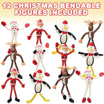 Christmas Bendable Figurines - 12-Pack Holiday Fidget Toys For Kids, Includes Santa, Reindeer, Snowman & Penguin - Fun Christmas Party Favors & Stocking Stuffers