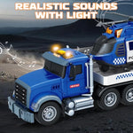21" Semi Police Truck Toy With Helicopter & Racing Car,Toddler Boy Toys For 3 4 5 6 Years Kids,Friction Powered Truck Vehicle With Lights & Sounds For Boys Girls Christmas Birthday Gifts