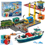City Wharf Building Set With Crane - Includes Ship Train Truck, 4 Containers With Cargo Harbor Building Blocks | Large Construction Toy For For Adults Teens Kids Girls Boys 6-14+?1373Pcs?