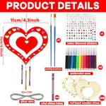 16 Pack Valentine’s Day Heart Wind Chime Craft Kit, DIY Wooden Coloring Activity