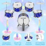Upgraded Kids Drum Set Jazz Drums Kit With 5 Drums - Toddler Music Toys Learning Instruments Xmas Birthday Gifts For Toddlers 3 4 5 6 7 Boys Girls, Blue