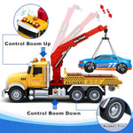 15" Large Tow Truck Toy, Toy For 3 4 5 6 Years Old Boy Toddlers, Truck Vehicle With Racing Car, Traffic Signs, Working Hook, Light Sound,Easter Basket Stuffers,Birthday Easter Gift