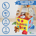 Surprise Mystery Box With 8 Premium Plush Toys - Soft Sensory Playset With Press To Hear Sounds, Various Plush, Stuffed Animals, Vehicles, Balls For Babies & Toddlers