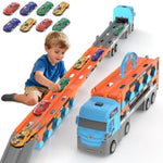 Truck Car Toys For 3, 4, 5, 6, 7, 8 Years Old Boys Girls, Carrier Truck Race Track Toys, Foldable Transport Car Toys With 2 Foldable Race Tracks 8 Metal Cars, Birthday Gifts For Toddler Boys Girls
