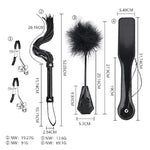 4Pcs Sm Bondage Set Sex Whip Adult Paddle Slap Leather Whip Flirting Feather Tickle And Bells Nipple Clamps For Adults Sex Games (Black)