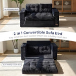 Convertible Sofa Bed, Pull Out Loveseat Sleeper Sofa, 2 In 1 Folding Couch Bed, Fold Out Floor Couch With Pillows For Living Room Bedroom Lounge, Black