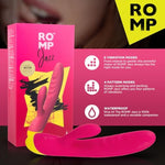 ROMP Jazz Rabbit Vibrator Dildo | Adult Sex Toys for Women | Clitoris & G Spot Sex Toy for Stimulation & Pleasure | 6 Vibrating Modes | Flexible and Waterproof | Gifts for Women & Couples | Red