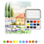 12 Color Travel Watercolor Paint Set, Pocket Palette for Art & Self-Expression