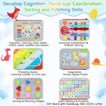 Toddler Busy Board Montessori Toys For Boys Girls, Sensory Board Educational Activities For Learning Fine Motor Skills, Birthday Gifts For Toddlers, Travel Toys For Airplane Car,Grey Dinosaur