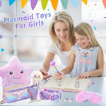 Mermaid Gift Set For Girls 4 5 6 7 8 9 10 Years Old, Mermaid Toys For Little Girls Age 4-6 6-8 8-10 Birthday Gifts With Light Up Star Pillow, Jewelry, Diary, Accessories, Princess Toys
