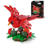 Northern Cardinal Building Block Set, Male Northern Cardinal Fly In Winterberry Plant Bush, Red Bird Figurine, Ideal For Home And Office Décor, Christmas Toy Gift For Kids, Adults