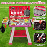 Kids Play Kitchen Toys, Kids Bbq Grill Kitchen Playset With Smoke, Sound & Light, Pink Play Food Toys Cooking Set, 2-Layer Barbecue Outdoor Play Grill Toy Gift For Toddler Girls 3-5, Pink