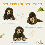 Sloth Plush Animal, 11.02" Cute Stuffed Sloth With 3 Baby Sloths, Easter Stuffed Sloth Animal, Washable Plush Toys, Cute Three Toed Sloth Birthday Gifts For Kids Boys And Girls, Brown