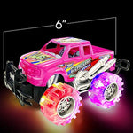 Pink And Green Light Up Monster Truck Set For Boys And Girls, Set Includes 2, 6 Inch Monster Trucks With Beautiful Flashing Led Tires, Push N Go Toy Cars, Best Gift For Kids, For Ages 3+