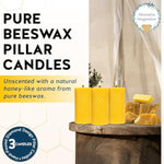 3 Pack Pure Beeswax Pillar Candles, 2 x 4 Inch, Unscented & Dripless