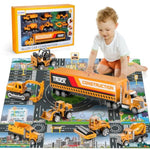 Construction Toys For 3 4 5 6 Years Old Boys Girls Kids, Die Cast Metal Truck Toys W/Play Mat, Sand Toys Trucks Excavator, Dump Truck, Road Roller, Cement Mixer, Car Toys Set For Kids Toddler