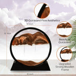 12 Inch Moving Sand Art Decor with Wooden Base & Black Frame for Desk
