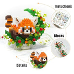 Red Panda 2 Pack Mini Block Building Animals, Toy Red Panda Lying On The Moon, Home Decor Micro Building Set For Kids Adult, Desk Ornaments Home Decor, Kids Small Gift For Birthday