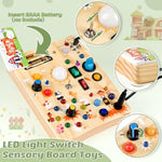 Wooden Busy Board With Led Light, Montessori Toddler Toys, Wooden Sensory Board, Toddlers Activity Travel Toys For Boy & Girl Birthday Gift (Farm Theme)