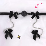 BDSM Black Silicone Mouth Ball Gag with Bowknot Nipple Clamps, Adjustable Bondage Set with Chain for Couples, Extreme Excitement & Passionate Foreplay Sex Toy