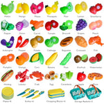100 Pcs Cutting Play Food Toy For Kids Kitchen, Pretend Food Toys For Toddlers, Play Kitchen Toys Accessories With 2 Baskets, Fake Food/Fruit/Vegetable, Birthday Gifts For 3 4 5 Years Old Boys Girls