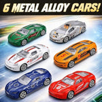 My First Speed Racing Assembly Track Builder Toy Playset - Starter Kit with 6 Diecast Cars, Accessories for Kids