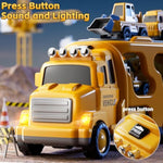 Construction Trucks Toys For 2 3 4 5 Years Old Boys - 5-In-1 Carrier Transport Vehicle Truck For Toddlers 2-4 Years With Crane, Mixer, Pushdozer And Excavator, Car Toys Birthdays Gift