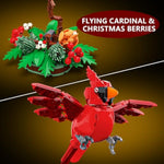 Northern Cardinal Building Block Set, Male Northern Cardinal Fly In Winterberry Plant Bush, Red Bird Figurine, Ideal For Home And Office Décor, Christmas Toy Gift For Kids, Adults