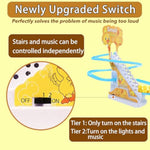 Small Ducks Climbing Toys,Electric Duck Climbing Stairs Tracks Slide Toy Set,Duck Roller Coaster Toy With Flashing Lights & Music On/Off Button