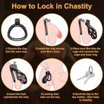 Large Chastity Cage for Men - Built-in Vertical Invisible Lock with 3 Size Base Rings & 2 Keys