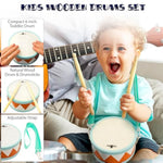 Toddler Musical Instruments - Montessori Wooden Musical Toys For Toddlers 1-3 | Modern Boho Baby Drum Set With Neutral Colors Percussion Instruments | Kids Preschool Educational