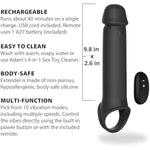 Adams Xl Vibrating Extension, Penis Sleeve Adds 3 Inches With Remote Control Vibration, Stretchy Ball Strap For Secure Fit, 10 Vibration Modes, Rechargeable Silicone, Couples Pleasure Toy