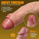 Uncut Foreskin 8 Inch Dildo - Long Realistic Sex Toy with Swinging Saggy Balls & Metal Keel Bendable & Hands-Free Suction Cup Lifelike Skin Soft Silicone Beginner Dildos for Women Couple Men Anal Play