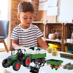 Farm Toys Tractor With Trailer-16.5 Inches Tractor Playset 1/24 Scale Gripper Frontloader Spreader For Boys Kids Toddlers Age 3-7 Years Old