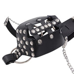 Leather Male Chastity Belt with Lock and Studded Chastity Cage Device for Men - Adjustable Waist Strap Bondage Restraints in Black