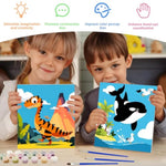 4 Pack Framed Paint by Numbers Kits for Kids, Animal Canvas Painting Set, 8 x 8 Inch