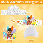 24 Pcs Color Your Own Turkey Crowns, Thanksgiving Paper Hat Craft for Kids