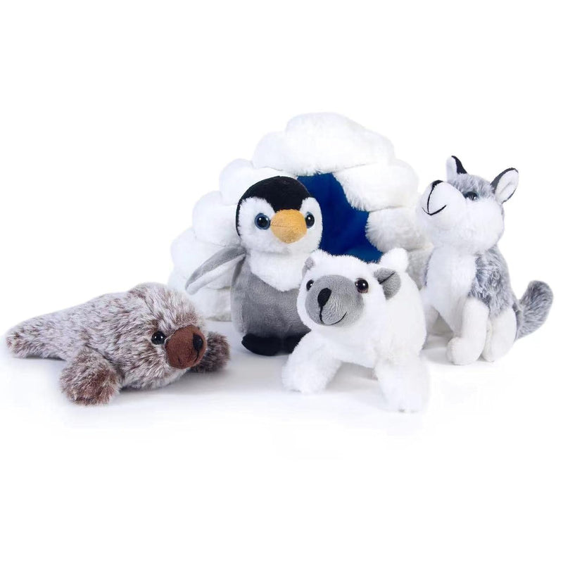 Stuffed Animals Set, 5 Piece Baby Stuffed Animals With Plush Igloo, Including